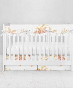 Bumperless Crib Set with Pleated Skirtand Scalloped Rail Covers - Sunny Palms