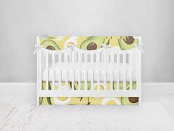 Bumperless Crib Set with Pleated Skirtand Scalloped Rail Covers - Avocado