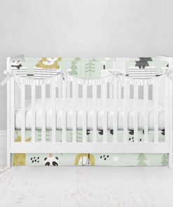 Bumperless Crib Set with Pleated Skirtand Scalloped Rail Covers - Animal Train