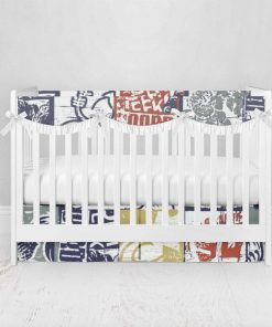 Bumperless Crib Set with Pleated Skirtand Scalloped Rail Covers - Surf & Skate
