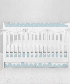 Bumperless Crib Set with Pleated Skirtand Scalloped Rail Covers - Clearly Clouds