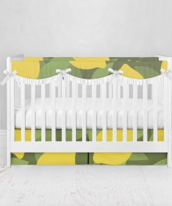 Bumperless Crib Set with Pleated Skirtand Scalloped Rail Covers - All Lemon