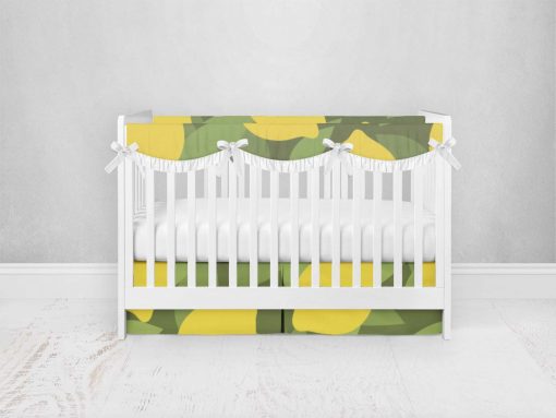 Bumperless Crib Set with Pleated Skirtand Scalloped Rail Covers - All Lemon