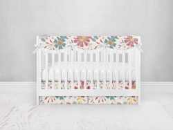 Bumperless Crib Set with Pleated Skirtand Scalloped Rail Covers - Wild Flower