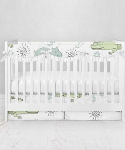 Bumperless Crib Set with Pleated Skirtand Scalloped Rail Covers - Wild Friends
