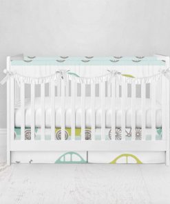 Bumperless Crib Set with Pleated Skirtand Scalloped Rail Covers - Wheelie Wheels