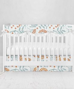 Bumperless Crib Set with Pleated Skirtand Scalloped Rail Covers - Berry Bush