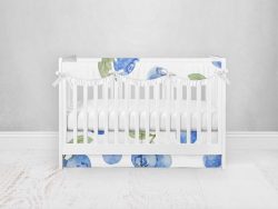 Bumperless Crib Set with Pleated Skirtand Scalloped Rail Covers - Berry Blue