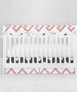 Bumperless Crib Set with Pleated Skirtand Scalloped Rail Covers - Zig then Zag
