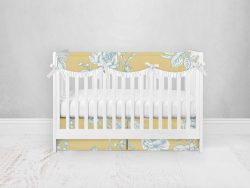 Bumperless Crib Set with Pleated Skirtand Scalloped Rail Covers - Tea Time