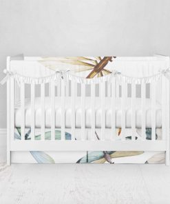Bumperless Crib Set with Pleated Skirtand Scalloped Rail Covers - Dragonfly