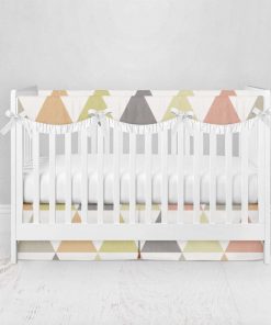 Bumperless Crib Set with Pleated Skirtand Scalloped Rail Covers - Triangles