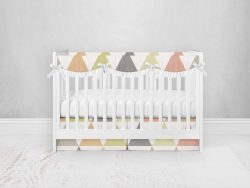 Bumperless Crib Set with Pleated Skirtand Scalloped Rail Covers - Triangles