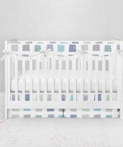Bumperless Crib Set with Pleated Skirtand Scalloped Rail Covers - Confetti