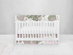 Bumperless Crib Set with Pleated Skirtand Scalloped Rail Covers - Bear Berries