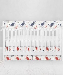 Bumperless Crib Set with Pleated Skirtand Scalloped Rail Covers - Crab Crossing