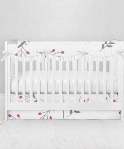 Bumperless Crib Set with Pleated Skirtand Scalloped Rail Covers - Snow Berries