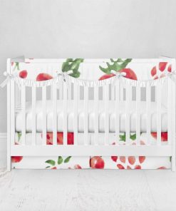 Bumperless Crib Set with Pleated Skirtand Scalloped Rail Covers - Double Berry