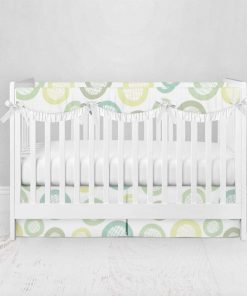 Bumperless Crib Set with Pleated Skirtand Scalloped Rail Covers - Soft Circles