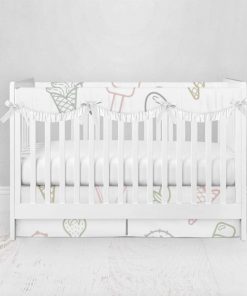 Bumperless Crib Set with Pleated Skirtand Scalloped Rail Covers - Summer Sweets