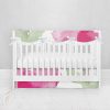 Bumperless Crib Set with Pleated Skirtand Scalloped Rail Covers - Watercolor Heart Flowers