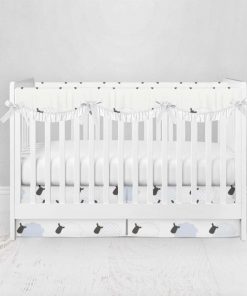Bumperless Crib Set with Pleated Skirtand Scalloped Rail Covers - Counting Sheep