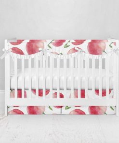 Bumperless Crib Set with Pleated Skirtand Scalloped Rail Covers - Apple a Day