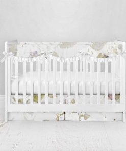 Bumperless Crib Set with Pleated Skirtand Scalloped Rail Covers - Faded Rose