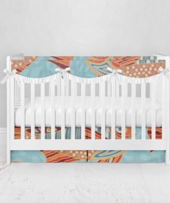 Bumperless Crib Set with Pleated Skirtand Scalloped Rail Covers - Fancy Fish