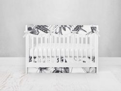 Bumperless Crib Set with Pleated Skirtand Scalloped Rail Covers - Black Butterfly