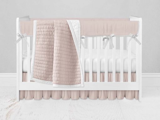 Bumperless Crib Set with Ruffle Skirt and Modern Rail Cover - Pink
