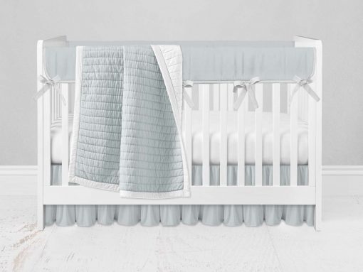 Bumperless Crib Set with Ruffle Skirt and Modern Rail Cover - Light Blue
