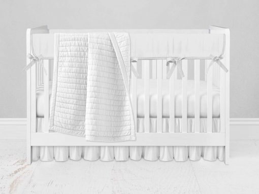 Bumperless Crib Set with Ruffle Skirt and Modern Rail Cover - White