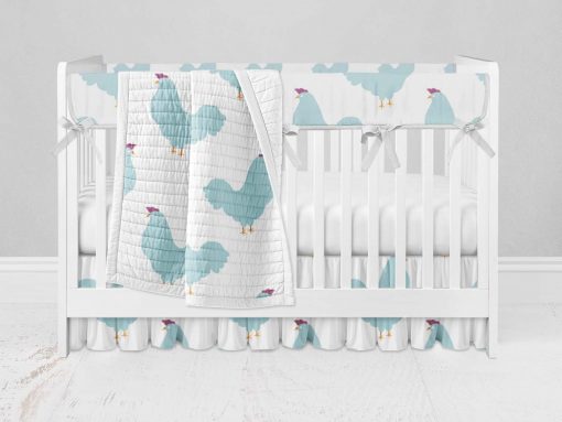 Bumperless Crib Set with Ruffle Skirt and Modern Rail Cover - Chicken Chick