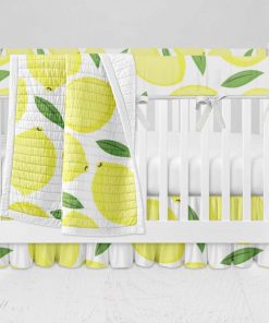 Bumperless Crib Set with Ruffle Skirt and Modern Rail Cover - Lively Lemons