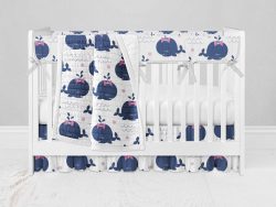 Bumperless Crib Set with Ruffle Skirt and Modern Rail Cover - Happy Whale