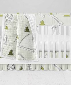 Bumperless Crib Set with Ruffle Skirt and Modern Rail Cover - Camp Out