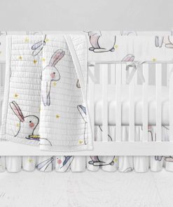 Bumperless Crib Set with Ruffle Skirt and Modern Rail Cover - Bunny Baby