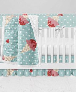 Bumperless Crib Set with Ruffle Skirt and Modern Rail Cover - Cherry On Top