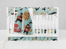 Bumperless Crib Set with Ruffle Skirt and Modern Rail Cover - Arg