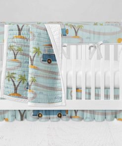 Bumperless Crib Set with Ruffle Skirt and Modern Rail Cover - Road Trip
