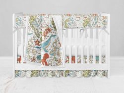 Bumperless Crib Set with Ruffle Skirt and Modern Rail Cover - Sea Life Fish Whale & Turtles