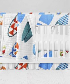 Bumperless Crib Set with Ruffle Skirt and Modern Rail Cover - Surfboards