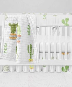 Bumperless Crib Set with Ruffle Skirt and Modern Rail Cover - Cactus Collection