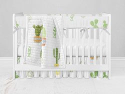 Bumperless Crib Set with Ruffle Skirt and Modern Rail Cover - Cactus Collection