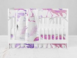 Bumperless Crib Set with Ruffle Skirt and Modern Rail Cover - Flamingos And Flowers