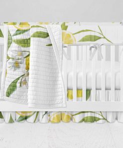 Bumperless Crib Set with Ruffle Skirt and Modern Rail Cover - Lemons Detailed Floral