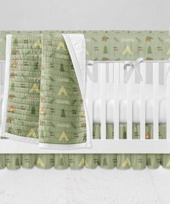 Bumperless Crib Set with Ruffle Skirt and Modern Rail Cover - Camping Out