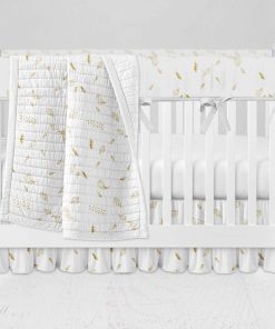 Bumperless Crib Set with Ruffle Skirt and Modern Rail Cover - Lost in Color