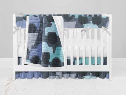 Bumperless Crib Set with Ruffle Skirt and Modern Rail Cover - Wild Wheels